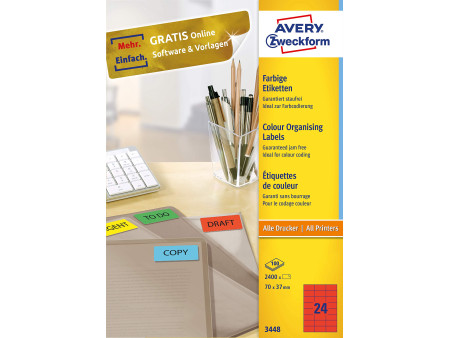 AVERY Zweckform Etiquette universelle, 70 x 37 mm, rouge