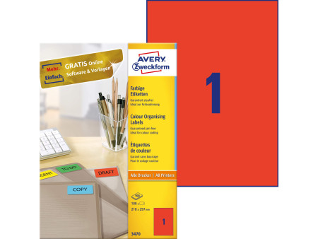 AVERY Zweckform Etiquette universelle, 210 x 297 mm, rouge