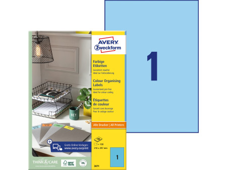 AVERY Zweckform Etiquette universelle, 210 x 297 mm, bleu