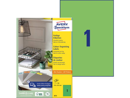 AVERY Zweckform Etiquette universelle, 210 x 297 mm, vert