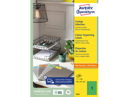 AVERY Zweckform Etiquette universelle, 210 x 297 mm, vert