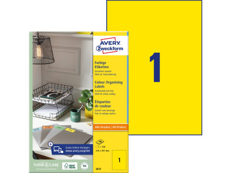 AVERY Zweckform Etiquette universelle, 210 x 297 mm, jaune