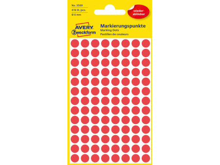 AVERY Zweckform Pastille de couleur, enlevable, 8 mm, rouge