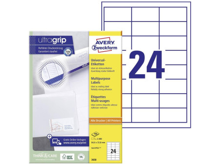 AVERY Zweckform Etiquette universelle, 64,6 x 33,8 mm, blanc