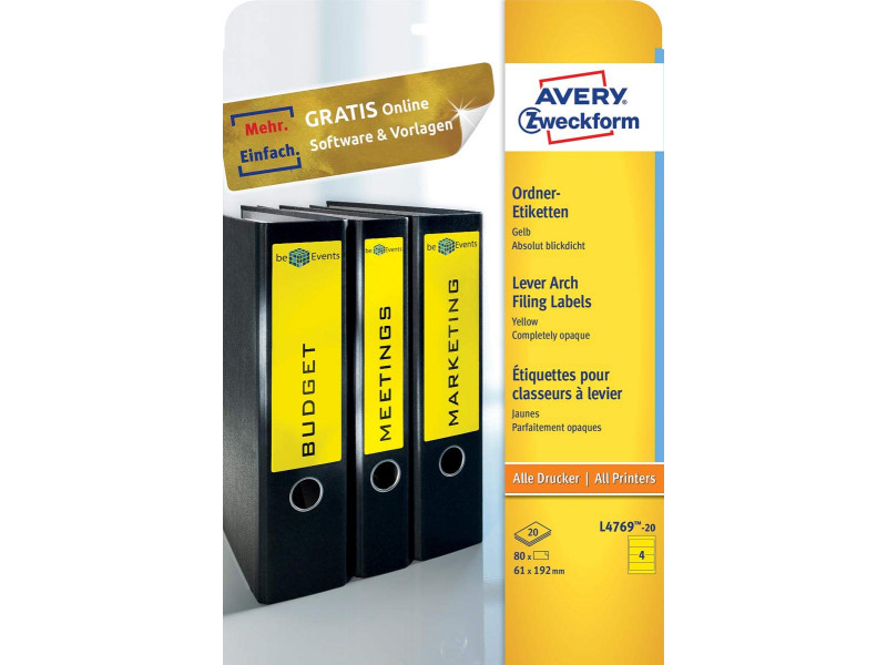 AVERY Zweckform Etiquette pour dos de classeur, jaune