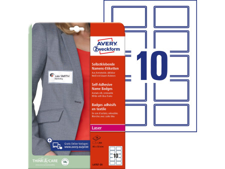AVERY Zweckform Etiquettes pour badges, 80 x 50 mm, bleu
