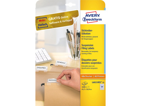 AVERY Zweckform Etiquettes pour dossiers suspendus, blanc