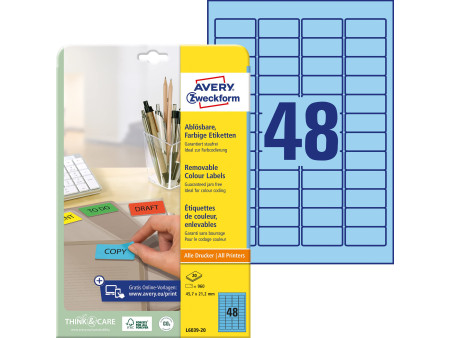 AVERY Zweckform Mini étiquette, 45,7 x 21,2 mm, bleu