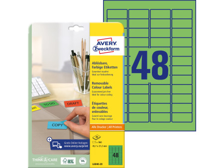 AVERY Zweckform Mini étiquette, 45,7 x 21,2 mm, vert