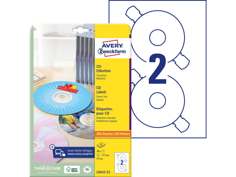AVERY Zweckform Etiquette CD/DVD ClassicSize, blanc
