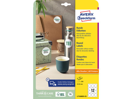 AVERY Zweckform Etiquette, enlevable, diamètre: 60 mm