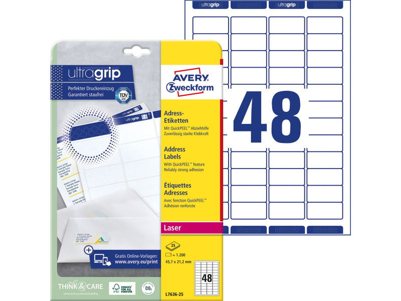 AVERY Zweckform Etiquette d'adresse, 45,7 x 21,2 mm, blanc