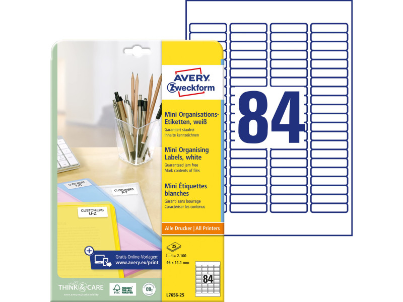 AVERY Zweckform Mini étiquette, 46,0 x 11,1 mm, blanc