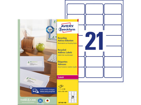 AVERY Zweckform Etiquette d'adresse recyclée, 63,5 x 38,1 mm