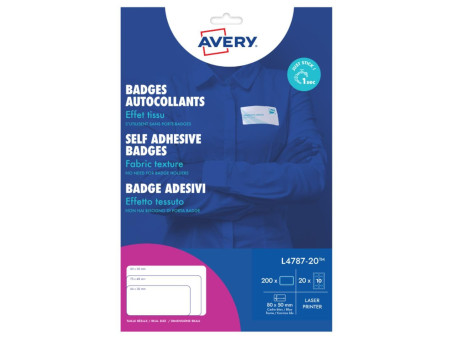 AVERY Badges autocollants, 80 x 50 mm, blanc / liseré bleu