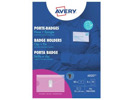 AVERY Porte-badge avec pince combi, 90 x 54 mm