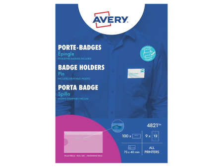 AVERY Porte-badge avec épingle, 75 x 40 mm