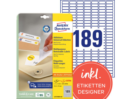AVERY Zweckform Etiquette universelle, 25,4 x 10 mm, blanc