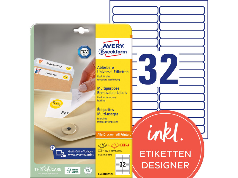 AVERY Zweckform Etiquette universelle, 96 x 16,9 mm, blanc