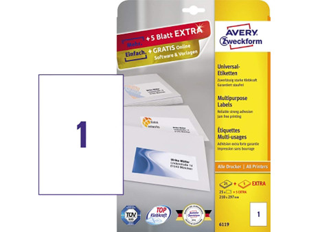 AVERY Zweckform Etiquette universelle, 210 x 297 mm, blanc