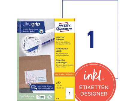 AVERY Zweckform Etiquette universelle, 210 x 297 mm, blanc