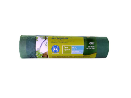 Secolan Sac poubelle à liens coulissants, 60 litres, vert