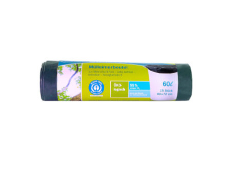 Secolan Sac poubelle, 60 litres, sans fermeture, vert/noir