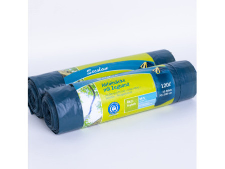Secolan Sac poubelle à liens coulissants, bleu/noir, 120 l