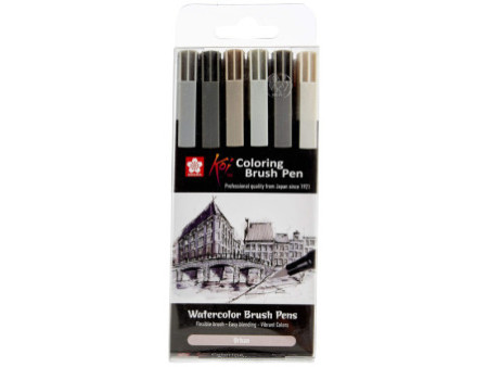 SAKURA Stylo pinceau Koi Coloring Brush, étui de 6, gris