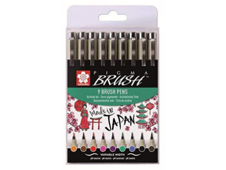 SAKURA Stylo pinceau PIGMA BRUSH, étui de 9, assorti