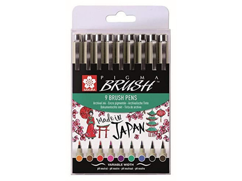 SAKURA Stylo pinceau PIGMA BRUSH, étui de 9, assorti