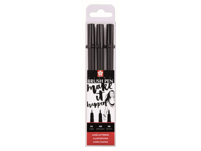 SAKURA Stylo pinceau PIGMA BRUSH, étui de 3, noir