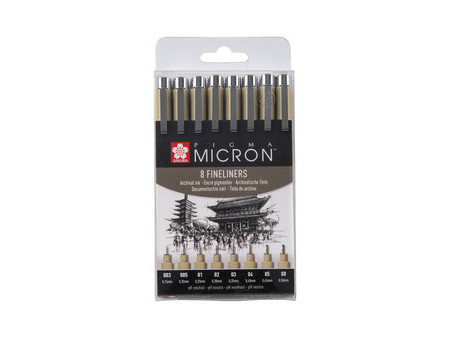 SAKURA Feutre pointe fine PIGMA MICRON, étui de 8, noir
