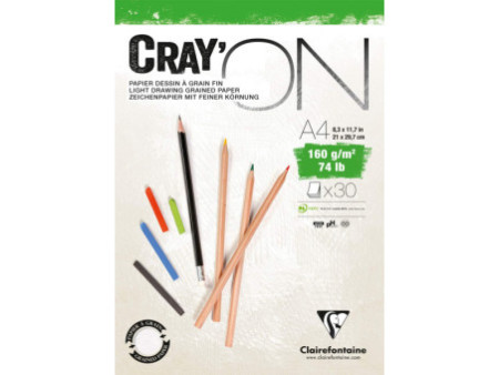 Clairefontaine Bloc papier dessin 'CRAY'ON', A4, 160 g/m2