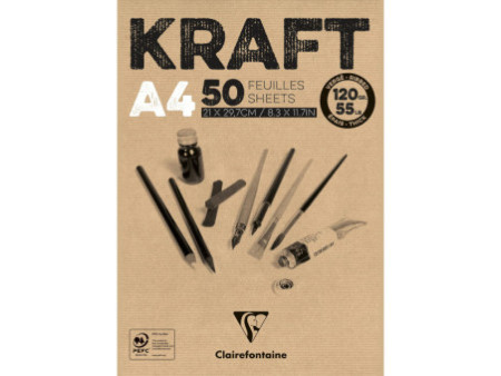 Clairefontaine Bloc papier dessin 'KRAFT', A4, 120 g/m2