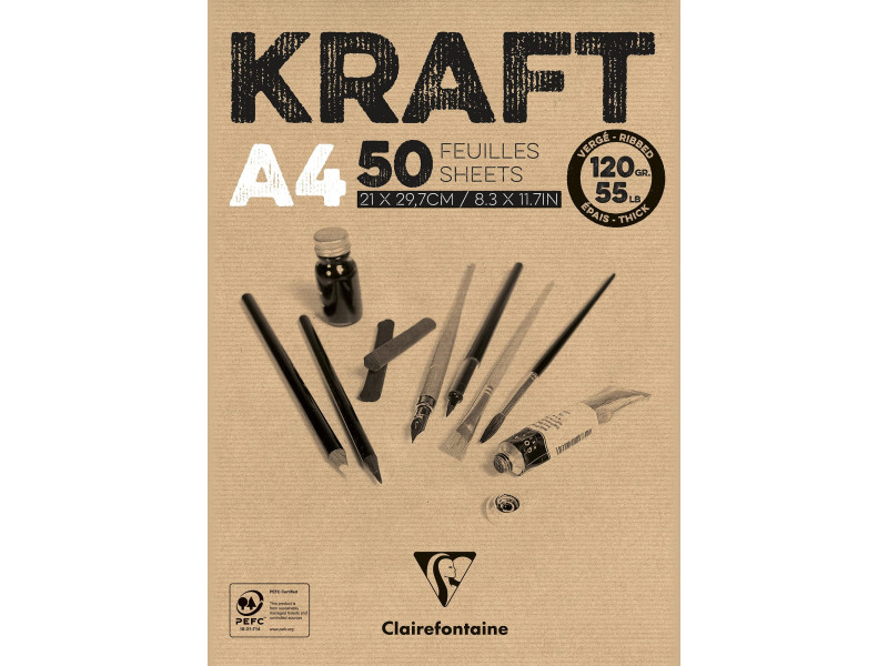 Clairefontaine Bloc papier dessin 'KRAFT', A4, 120 g/m2