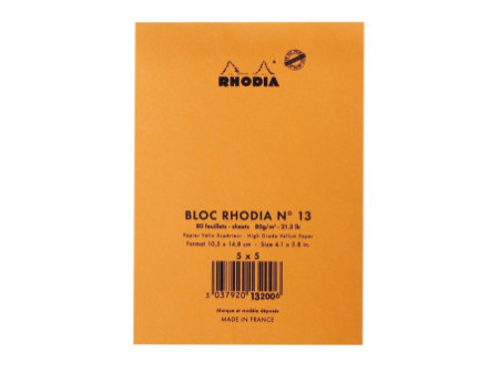 RHODIA Bloc agrafé No. 13, format A6, quadrillé 5x5, orange