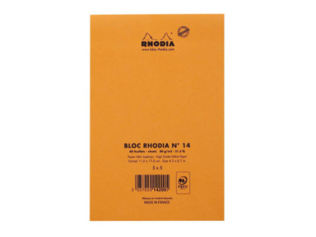 RHODIA Bloc agrafé No.14, 110 x 170 mm, quadrillé 5x5 orange