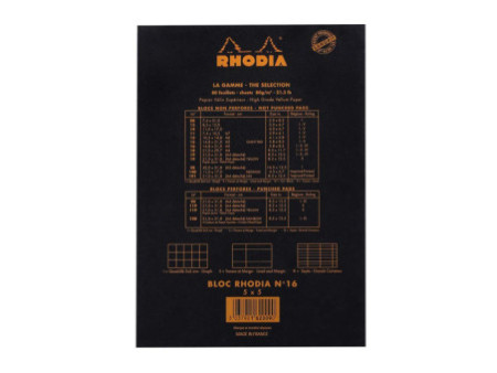RHODIA Bloc agrafé No. 16, format A5, quadrillé 5x5, noir