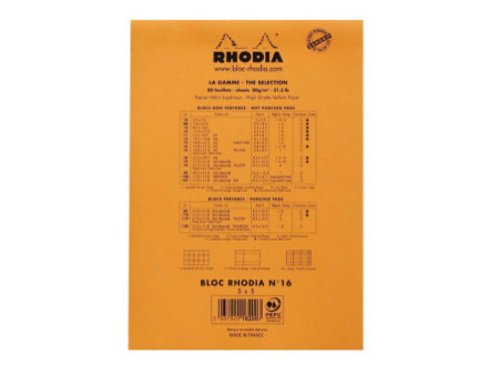 RHODIA Bloc agrafé No. 16, format A5, quadrillé 5x5, orange