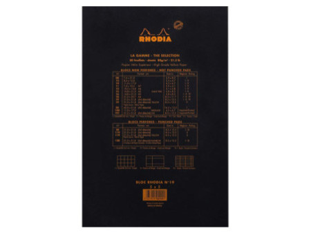 RHODIA Bloc agrafé No. 19, format A4+, quadrillé 5x5, noir