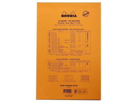RHODIA Bloc agrafé No. 20, format A4+, quadrillé 5x5, orange