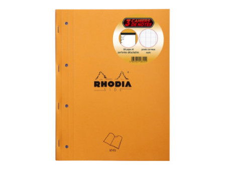 RHODIA Bloc de cours, format A4, séyès, orange, lot de 3