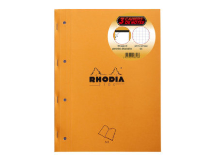 RHODIA Bloc de cours, format A4, quadrillé, orange, lot de 3