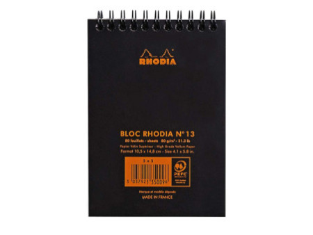 RHODIA Bloc spiralé No. 13, format A6, quadrillé 5x5, noir
