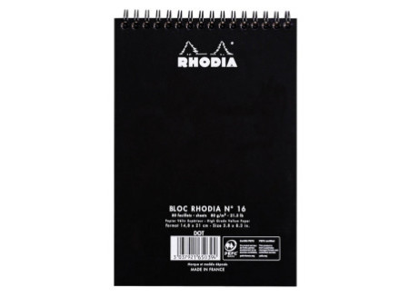 RHODIA Bloc spiralé No. 16, format A5, pointillé dot, noir