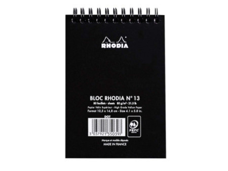 RHODIA Bloc spiralé No. 13, format A6, pointillé dot, noir