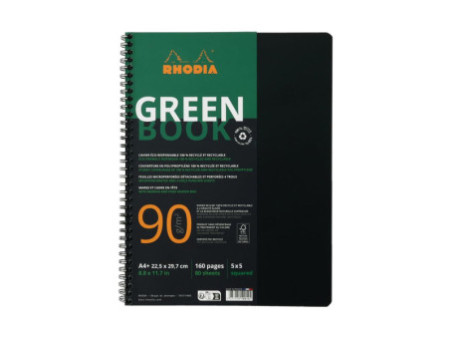 RHODIA Cahier à spirale GREENBOOK, A4+, quadrillé, noir