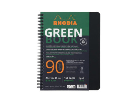 RHODIA Cahier à spirale GREENBOOK, A5+, ligné, noir