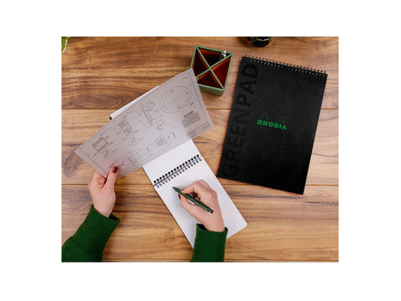RHODIA Bloc reliure intégrale GREENPAD, A4+, quadrillé, noir